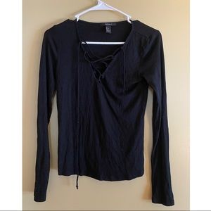 Ribbed fitted tie up shirt